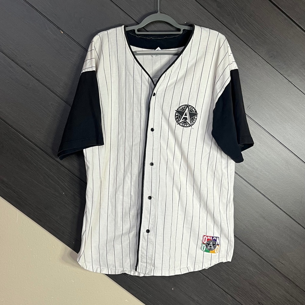 Official All Star Cafe Mens 90s Baseball Jersey Pinstripe XXL‎ Black White VTG